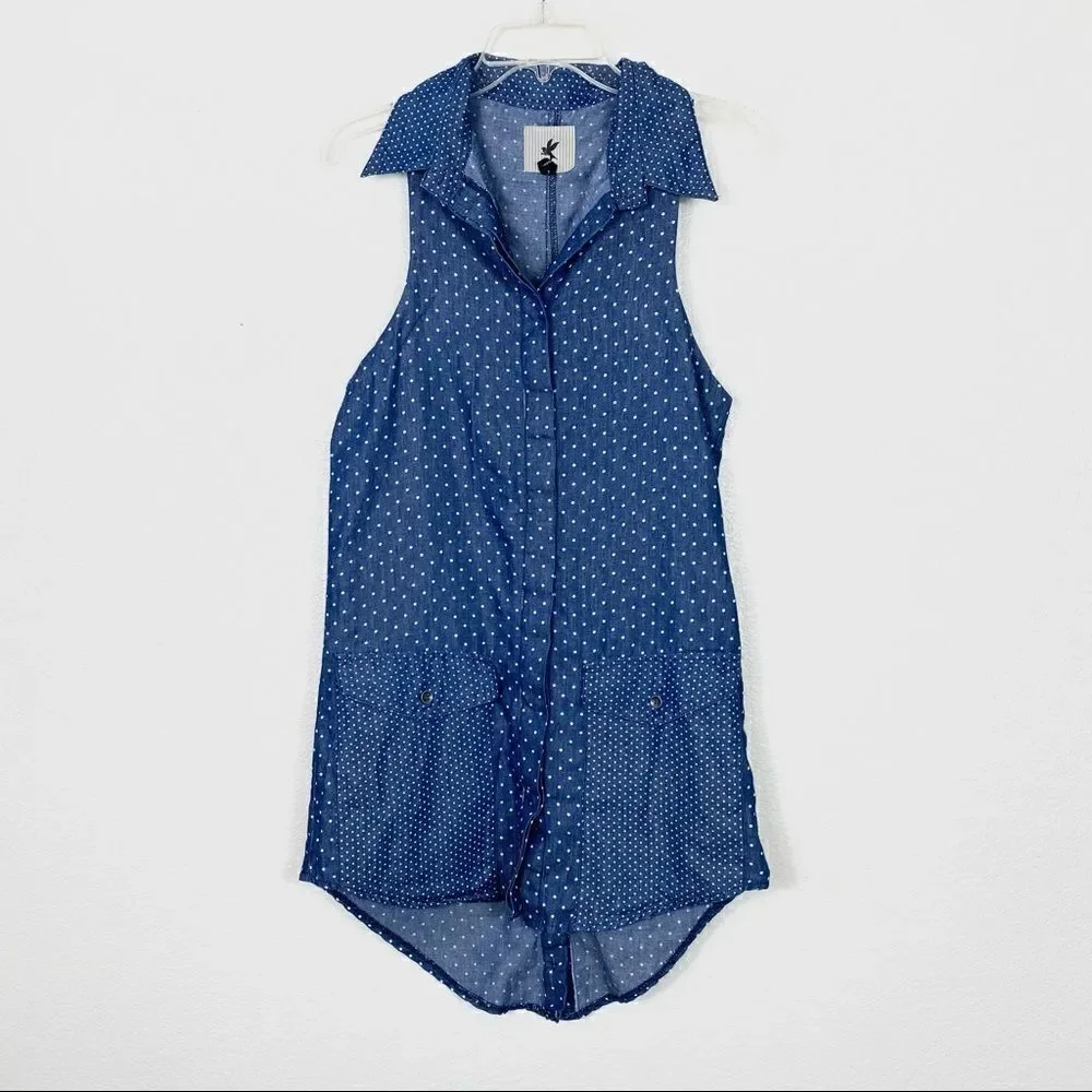 One Teaspoon Homesick Blues Chambray Polka Dot Sleeveless Shirt Dress